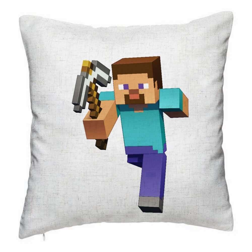 Perna Decorativa, Model Minecraft Mining Steve 8bit, 40x40 cm, Alb Murdar, Husa Detasabila, Burduf 3 Perna Decorativa