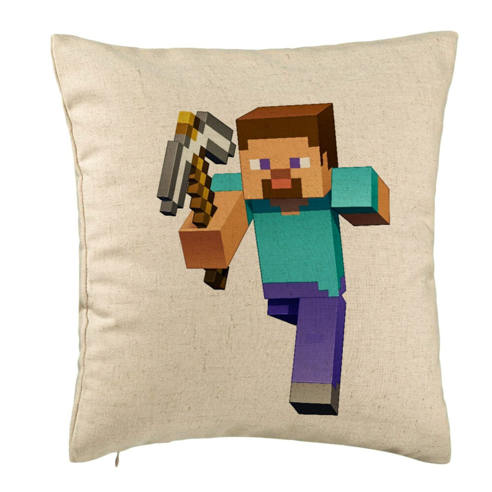 Perna Decorativa, Model Minecraft Mining Steve 8bit, 40x40 cm, Bej, Husa Detasabila, Burduf 5 Perna Decorativa