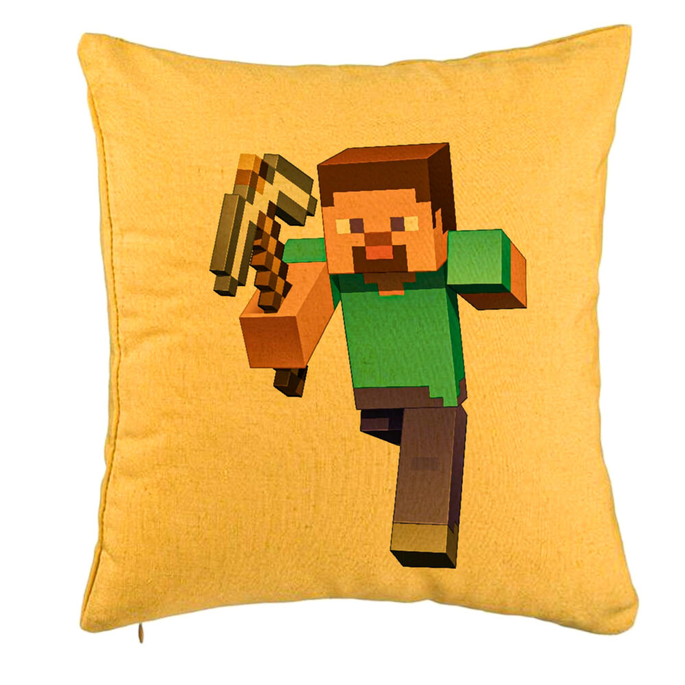 Perna Decorativa, Model Minecraft Mining Steve 8bit, 40x40 cm, Galben, Husa Detasabila, Burduf 5 Perna Decorativa