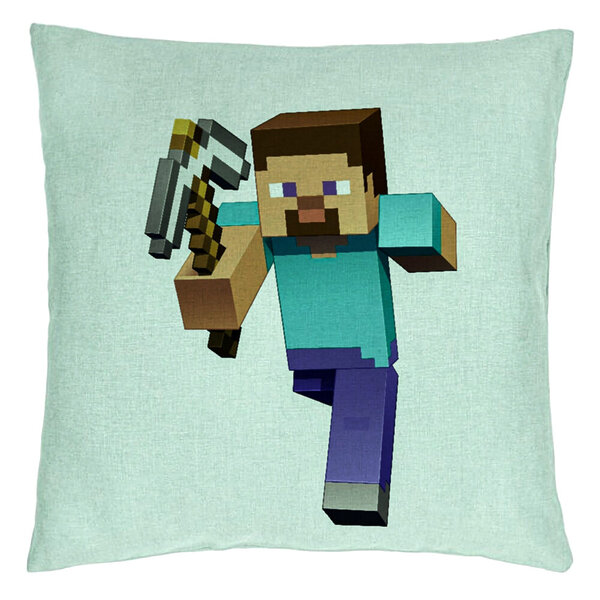 Perna Decorativa, Model Minecraft Mining Steve 8bit, 40x40 cm, Verde Menta, Husa Detasabila, Burduf 15 Perna Decorativa