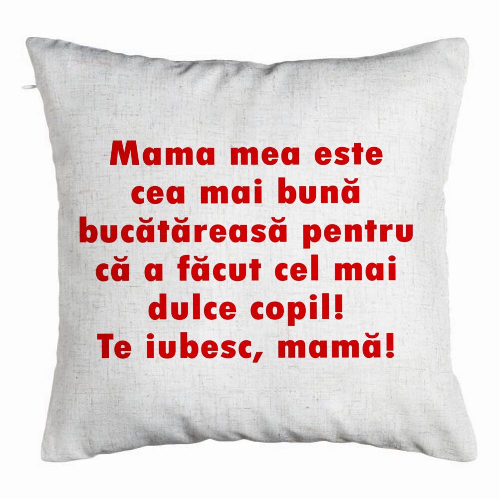 Perna Decorativa, Model Model Pentru Mama Te iubesc 6, 40x40 cm, Alb Murdar, Husa Detasabila, Burduf 5 Perna Decorativa