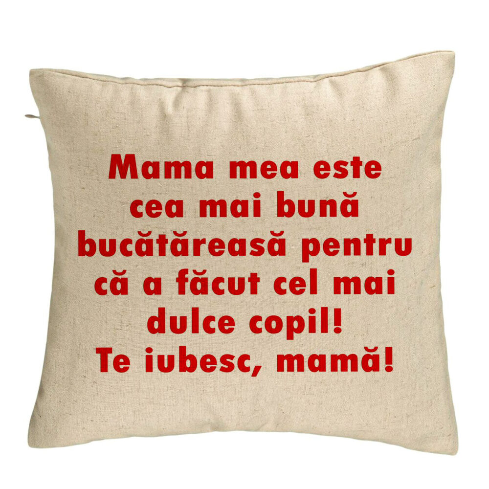 Perna Decorativa, Model Model Pentru Mama Te iubesc 6, 40x40 cm, Bej, Husa Detasabila, Burduf 5 Perna Decorativa