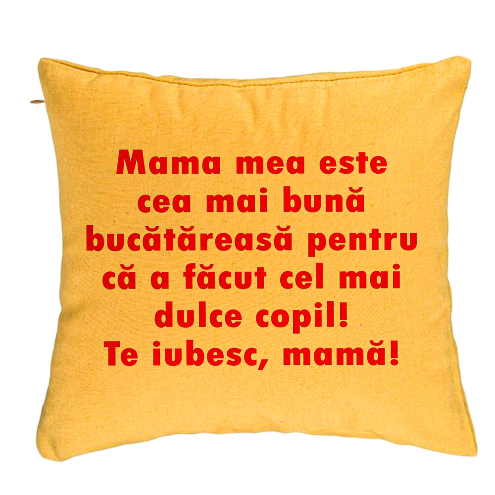 Perna Decorativa, Model Model Pentru Mama Te iubesc 6, 40x40 cm, Galben, Husa Detasabila, Burduf 5 Perna Decorativa