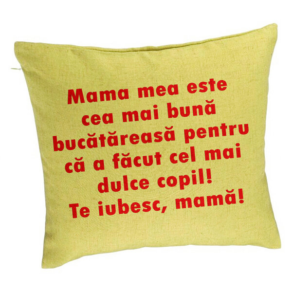 Perna Decorativa, Model Model Pentru Mama Te iubesc 6, 40x40 cm, Verde, Husa Detasabila, Burduf 5 Perna Decorativa