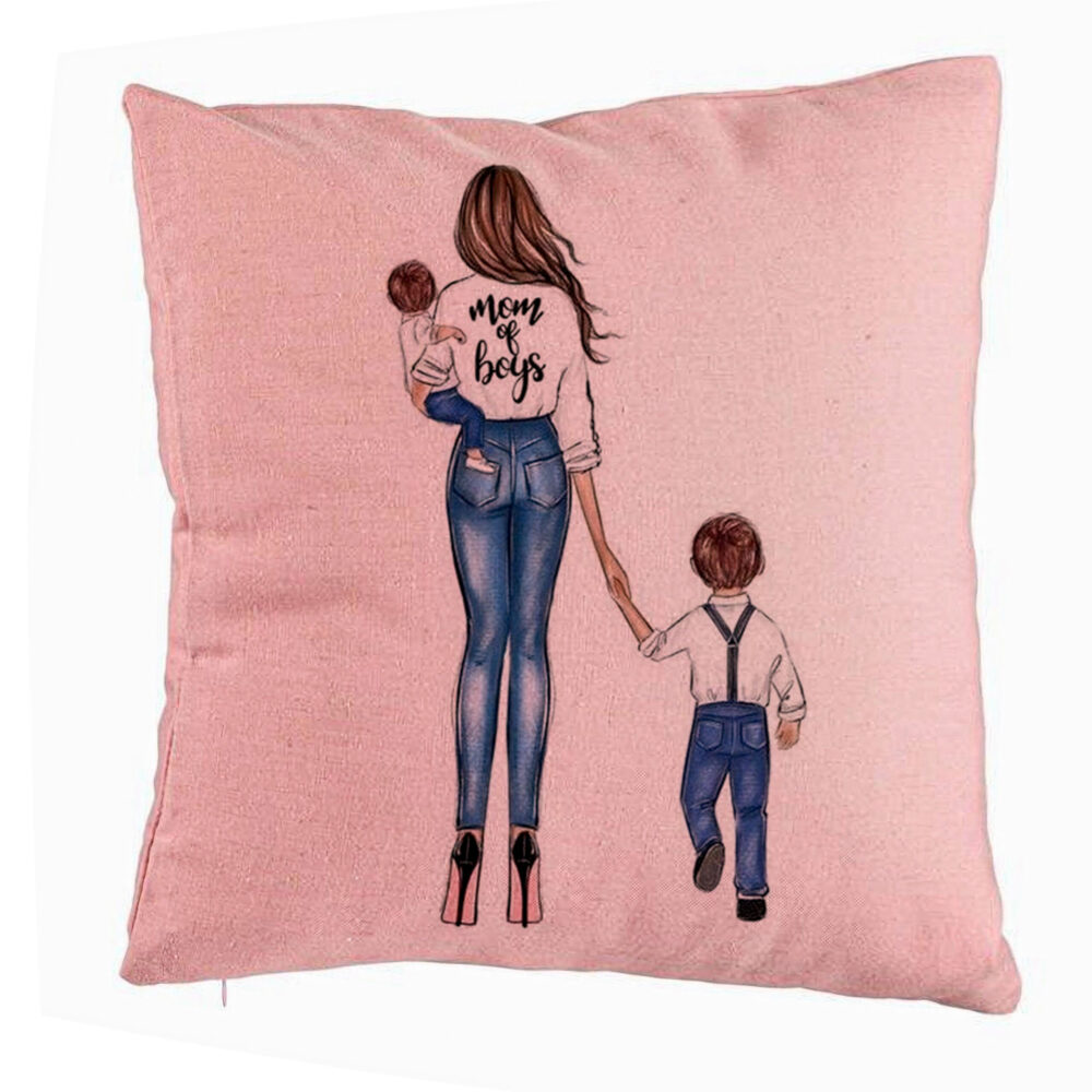 Perna Decorativa, Model Mom of Boys, 40x40 cm, Roz, Husa Detasabila, Burduf 5 Perna Decorativa