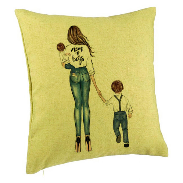 Perna Decorativa, Model Mom of Boys, 40x40 cm, Verde, Husa Detasabila, Burduf 5 Perna Decorativa