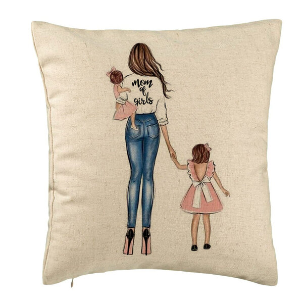 Perna Decorativa, Model Mom of Girls, 40x40 cm, Bej, Husa Detasabila, Burduf 5 Perna Decorativa