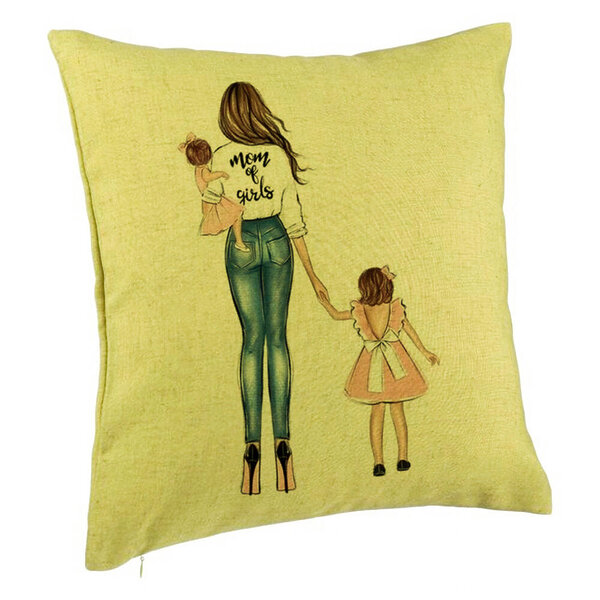 Perna Decorativa, Model Mom of Girls, 40x40 cm, Verde, Husa Detasabila, Burduf 5 Perna Decorativa
