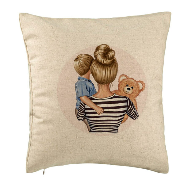 Perna Decorativa, Model Mommy's Boy, 40x40 cm, Bej, Husa Detasabila, Burduf 5 Perna Decorativa