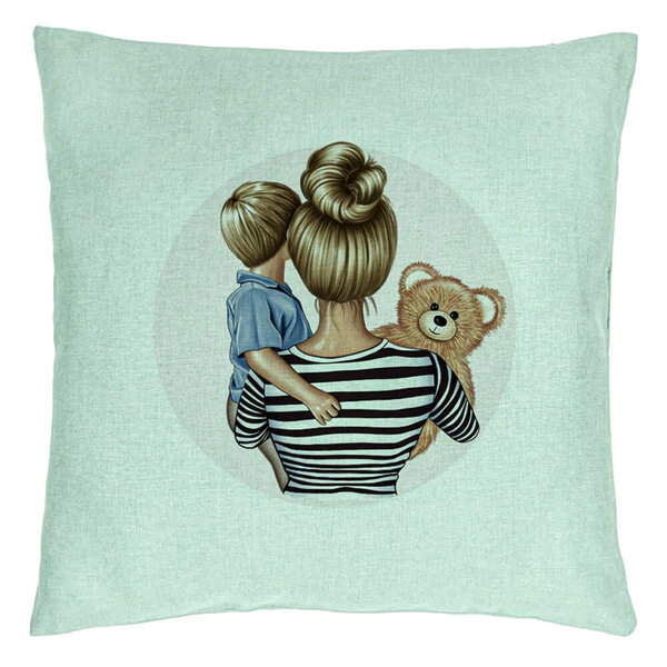 Perna Decorativa, Model Mommy's Boy, 40x40 cm, Verde Menta, Husa Detasabila, Burduf 15 Perna Decorativa