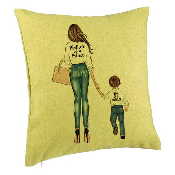 Perna Decorativa, Model Mother of a Prince, 40x40 cm, Verde, Husa Detasabila, Burduf 5 Perna Decorativa