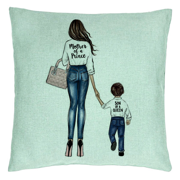 Perna Decorativa, Model Mother of a Prince, 40x40 cm, Verde Menta, Husa Detasabila, Burduf 15 Perna Decorativa