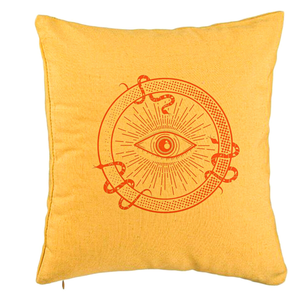 Perna Decorativa, Model Mystic Eye, 40x40 cm, Galben, Husa Detasabila, Burduf 5 Perna Decorativa