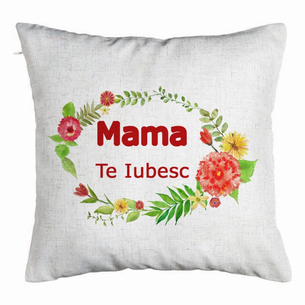 Perna Decorativa, Model Pentru Mama Te iubesc 2, 40x40 cm, Alb Murdar, Husa Detasabila, Burduf 5 Perna Decorativa
