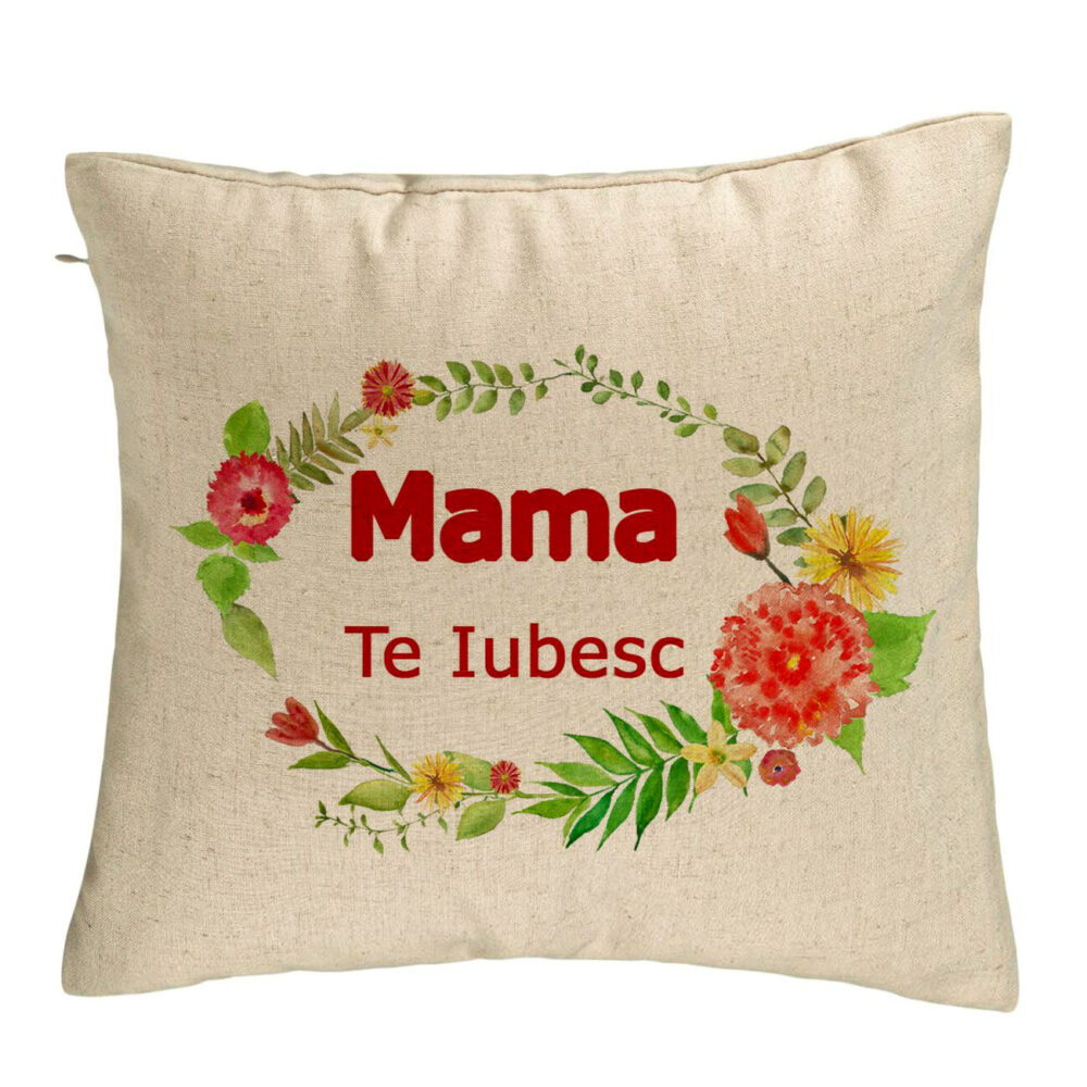 Perna Decorativa, Model Pentru Mama Te iubesc 2, 40x40 cm, Bej, Husa Detasabila, Burduf 5 Perna Decorativa