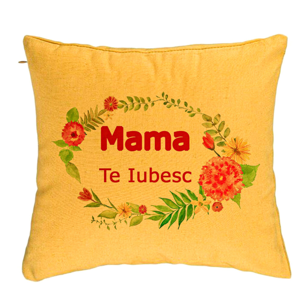 Perna Decorativa, Model Pentru Mama Te iubesc 2, 40x40 cm, Galben, Husa Detasabila, Burduf 5 Perna Decorativa