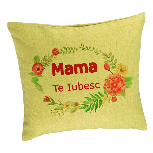 Perna Decorativa, Model Pentru Mama Te iubesc 2, 40x40 cm, Verde, Husa Detasabila, Burduf 5 Perna Decorativa