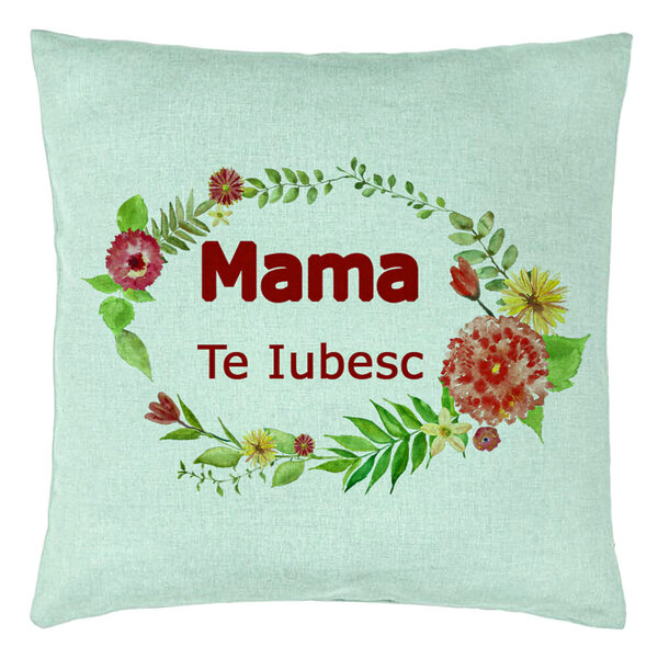 Perna Decorativa, Model Pentru Mama Te iubesc 2, 40x40 cm, Verde Menta, Husa Detasabila, Burduf 15 Perna Decorativa