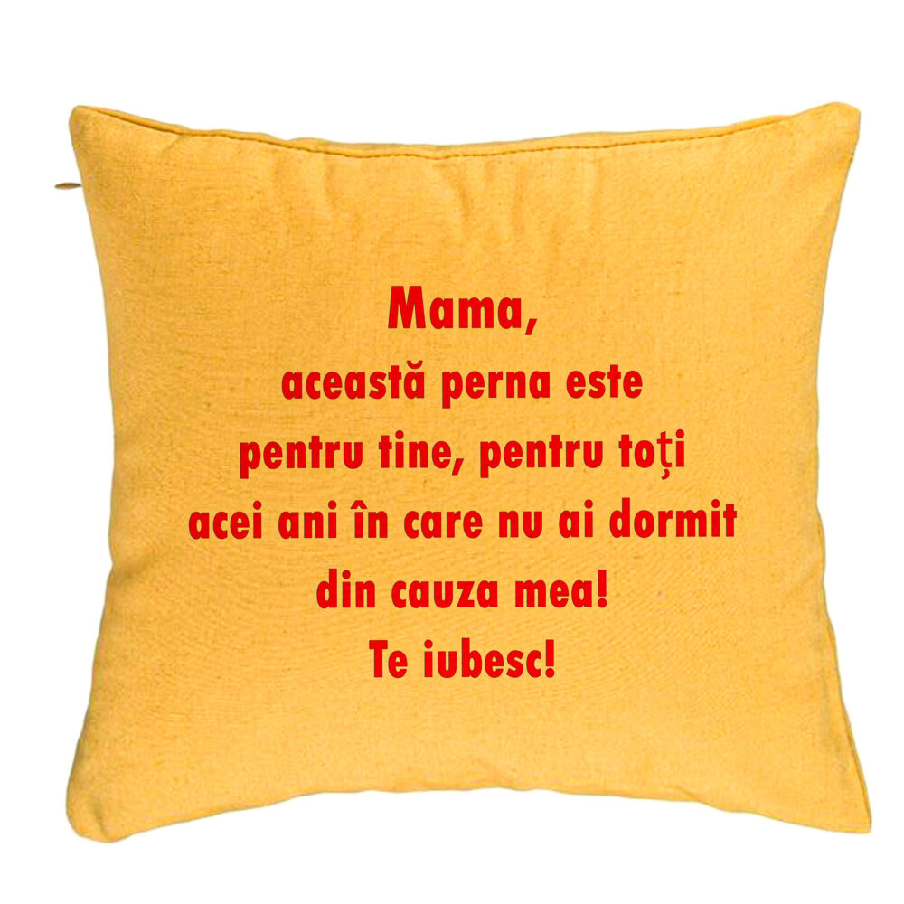 Perna Decorativa, Model Pentru Mama Te iubesc 3, 40x40 cm, Galben, Husa Detasabila, Burduf 5 Perna Decorativa