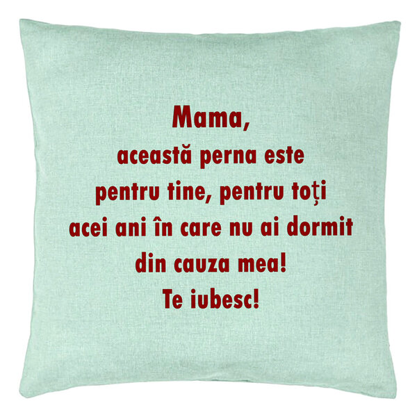 Perna Decorativa, Model Pentru Mama Te iubesc 3, 40x40 cm, Verde Menta, Husa Detasabila, Burduf 15 Perna Decorativa