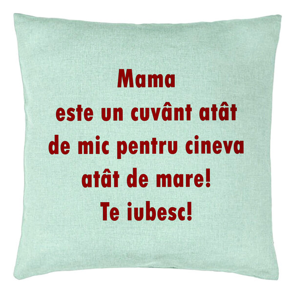 Perna Decorativa, Model Pentru Mama Te iubesc, 40x40 cm, Verde Menta, Husa Detasabila, Burduf 15 Perna Decorativa