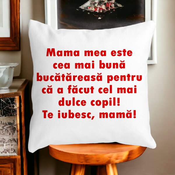 Perna Decorativa, Model Pentru Mama Te iubesc 6,40x40 cm, Alba, Mata, Husa Detasabila, Burduf 12 Model Pentru Mama Te iubesc 6