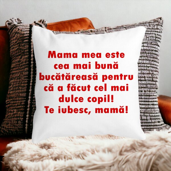 Perna Decorativa, Model Pentru Mama Te iubesc 6,40x40 cm, Alba, Mata, Husa Detasabila, Burduf 14 Alba