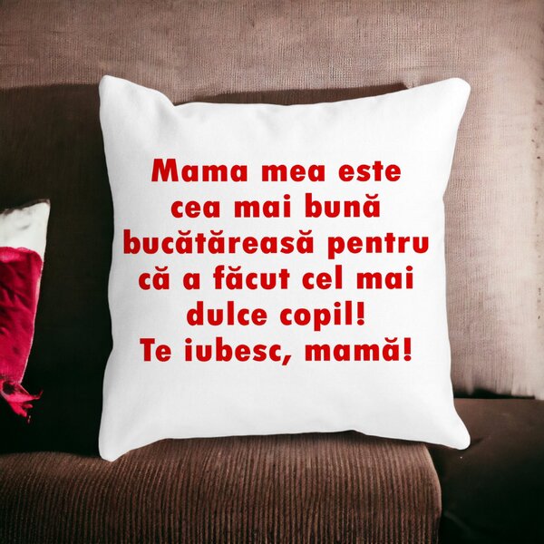Perna Decorativa, Model Pentru Mama Te iubesc 6,40x40 cm, Alba, Mata, Husa Detasabila, Burduf 15 Mata