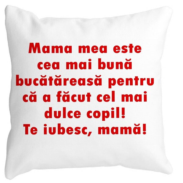 Perna Decorativa, Model Pentru Mama Te iubesc 6,40x40 cm, Alba, Mata, Husa Detasabila, Burduf 11 Perna Decorativa