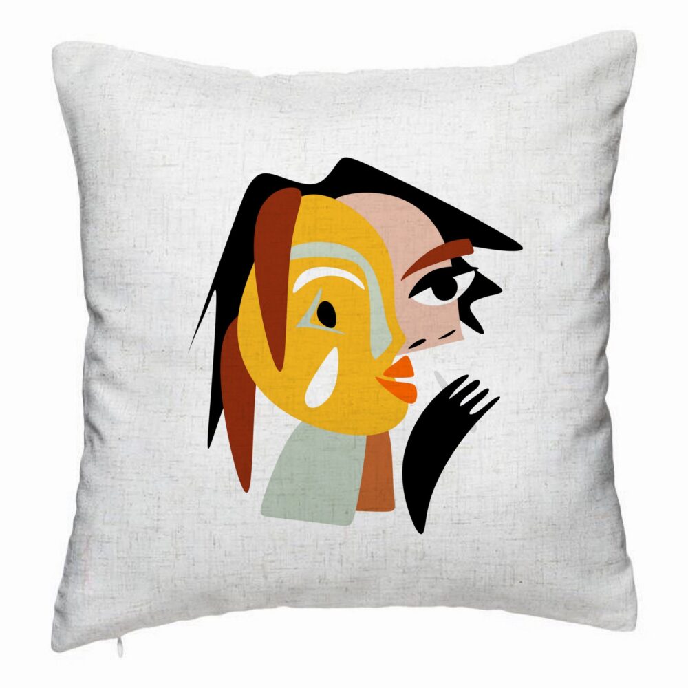 Perna Decorativa, Model Picasso style 2, 40x40 cm, Alb Murdar, Husa Detasabila, Burduf 5 Perna Decorativa