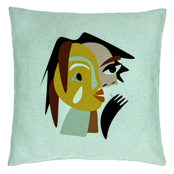 Perna Decorativa, Model Picasso style 2, 40x40 cm, Verde Menta, Husa Detasabila, Burduf 15 Perna Decorativa