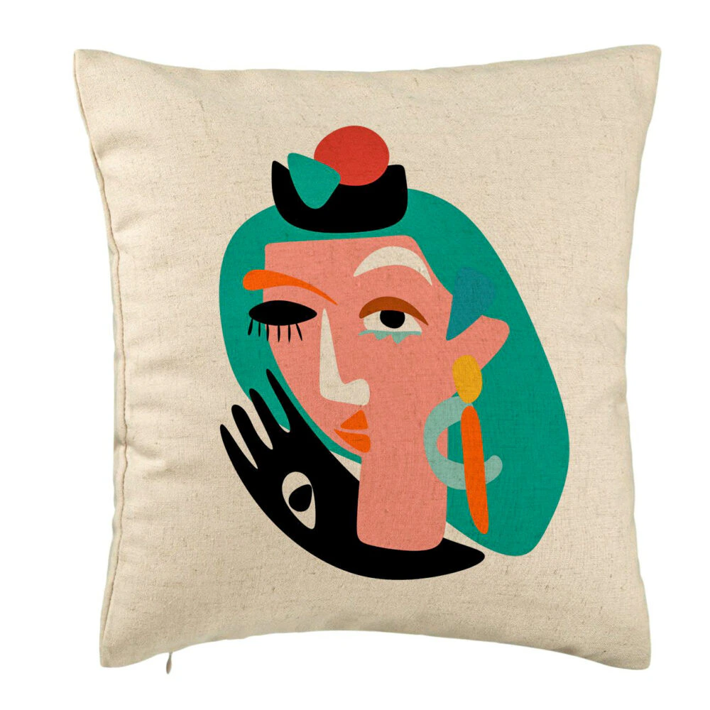 Perna Decorativa, Model Picasso style, 40x40 cm, Bej, Husa Detasabila, Burduf 5 Perna Decorativa