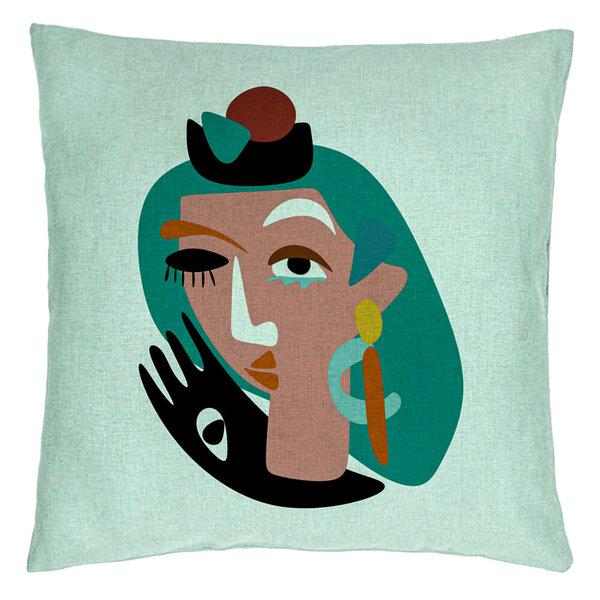 Perna Decorativa, Model Picasso style, 40x40 cm, Verde Menta, Husa Detasabila, Burduf 15 Perna Decorativa