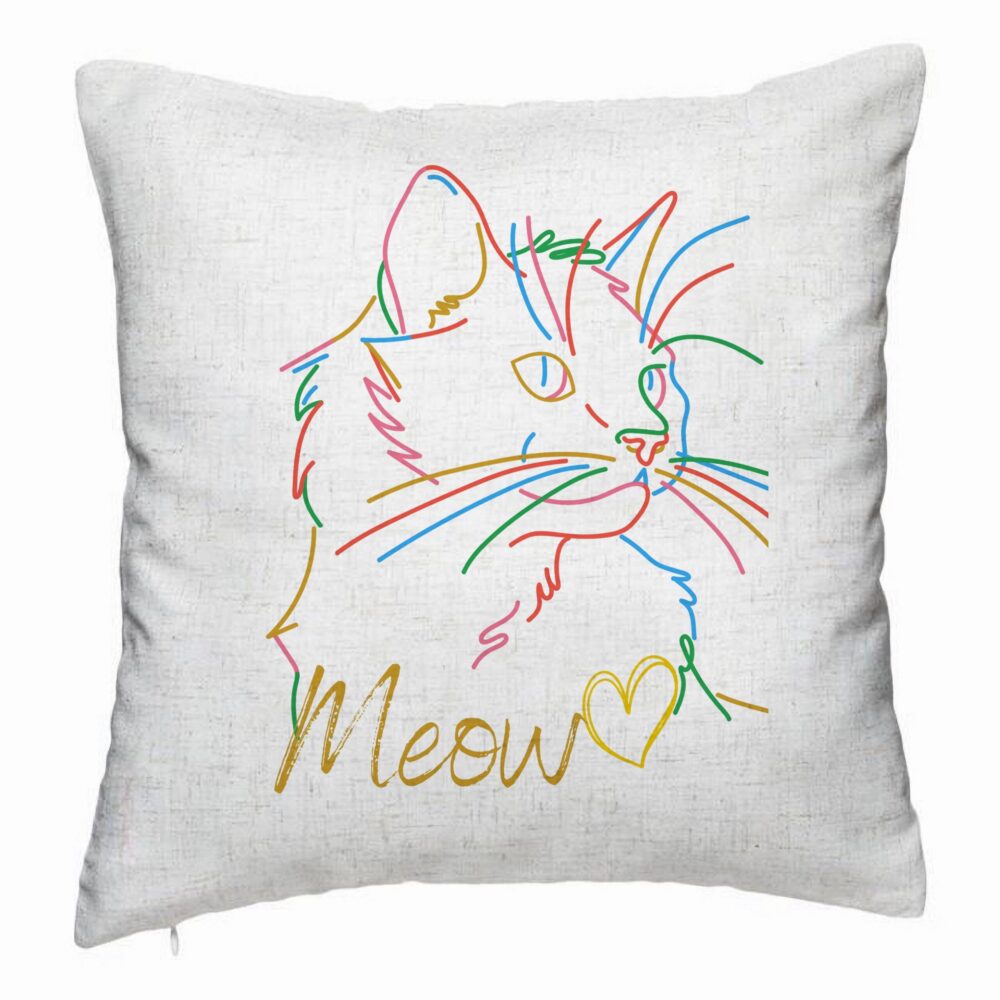Perna Decorativa, Model Pisica Meow, 40x40 cm, Alb Murdar, Husa Detasabila, Burduf 5 Perna Decorativa