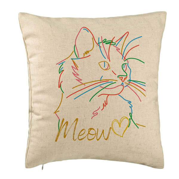 Perna Decorativa, Model Pisica Meow, 40x40 cm, Bej, Husa Detasabila, Burduf 5 Perna Decorativa