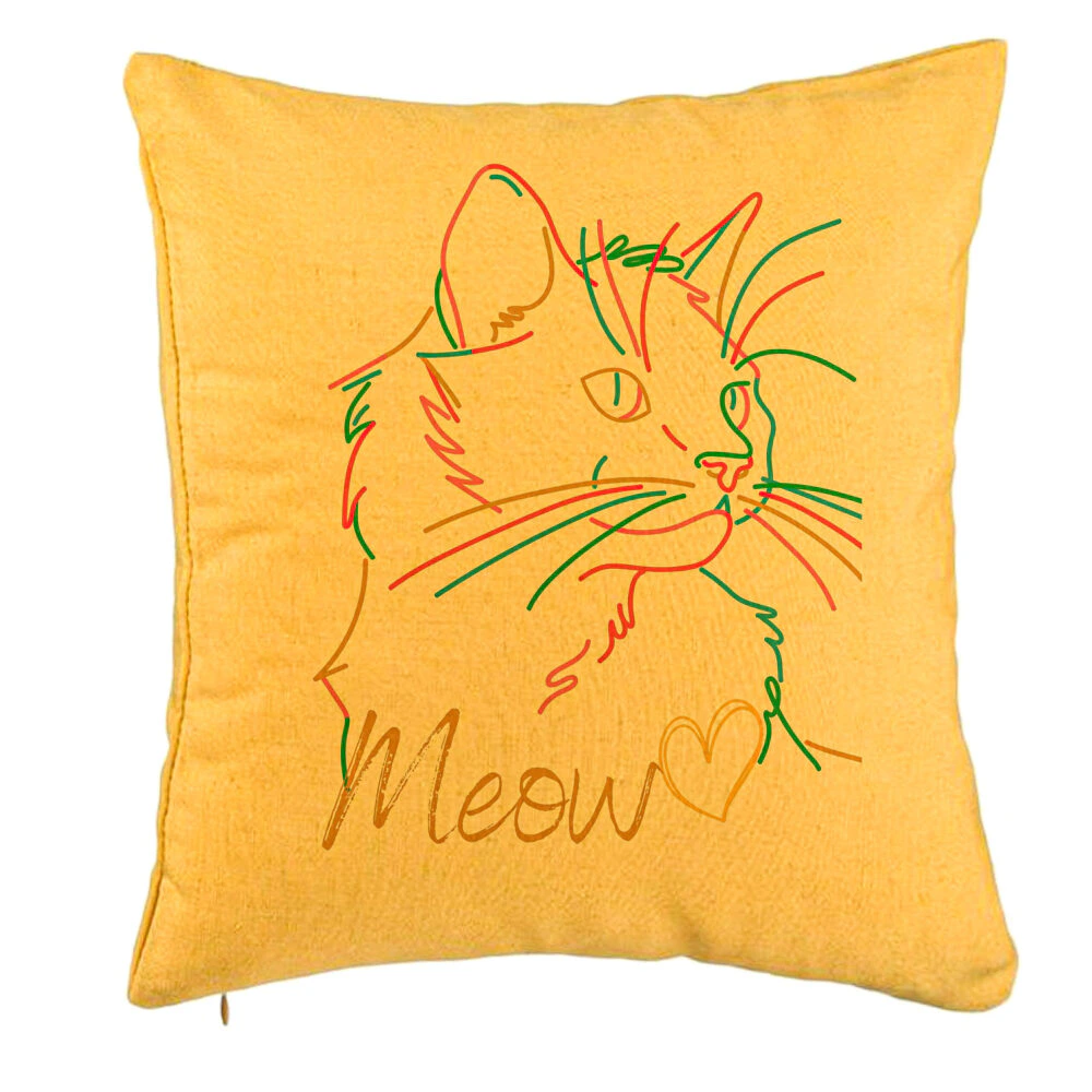 Perna Decorativa, Model Pisica Meow, 40x40 cm, Galben, Husa Detasabila, Burduf 5 Perna Decorativa