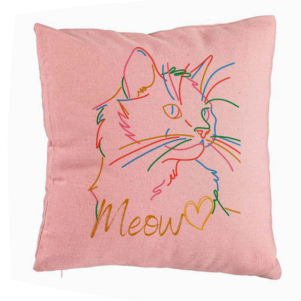 Perna Decorativa, Model Pisica Meow, 40x40 cm, Roz, Husa Detasabila, Burduf 5 Perna Decorativa