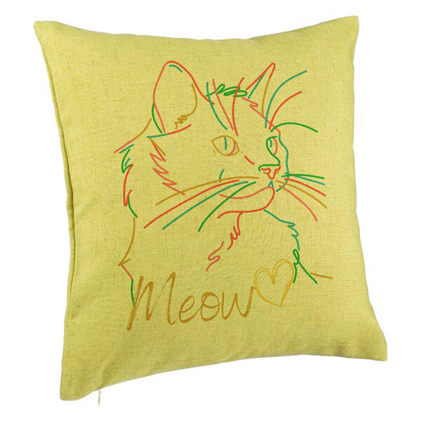 Perna Decorativa, Model Pisica Meow, 40x40 cm, Verde, Husa Detasabila, Burduf 5 Perna Decorativa