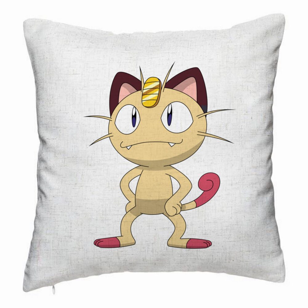 Perna Decorativa, Model Pisica Pokemon, 40x40 cm, Alb Murdar, Husa Detasabila, Burduf 5 Perna Decorativa