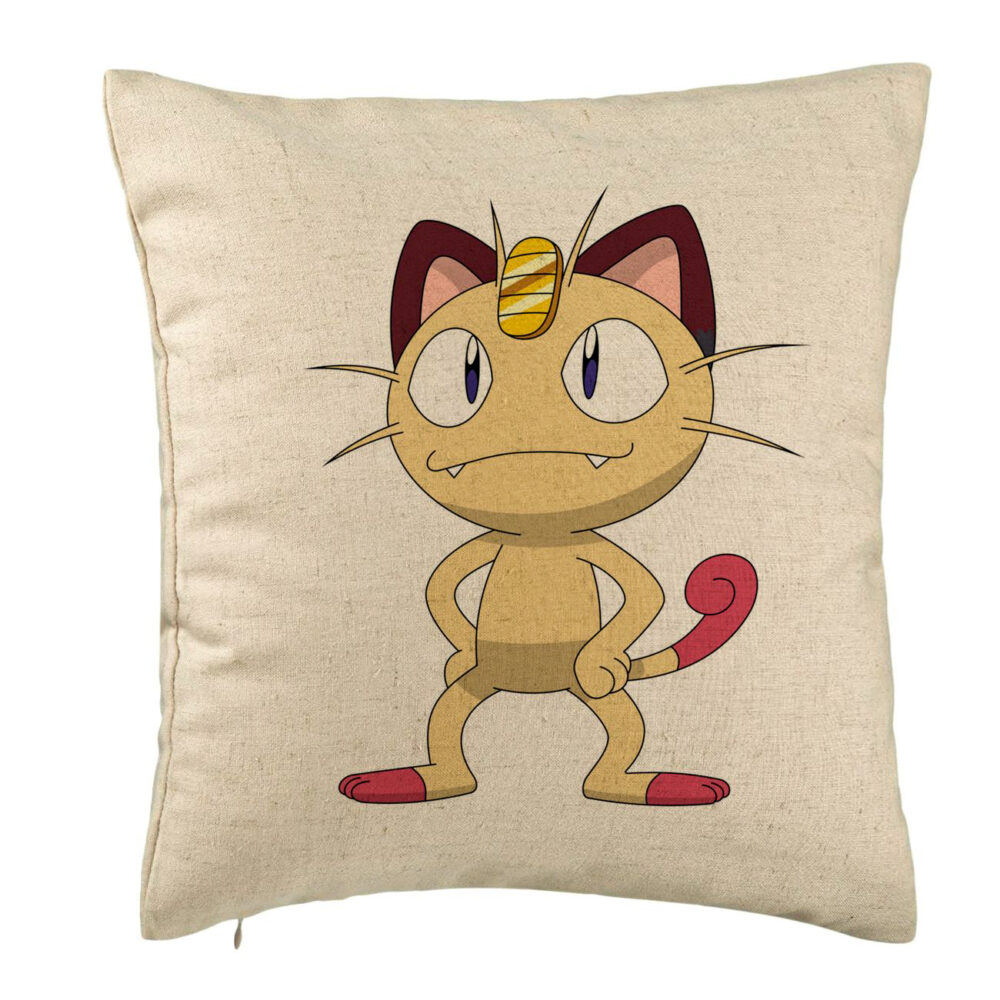 Perna Decorativa, Model Pisica Pokemon, 40x40 cm, Bej, Husa Detasabila, Burduf 5 Perna Decorativa
