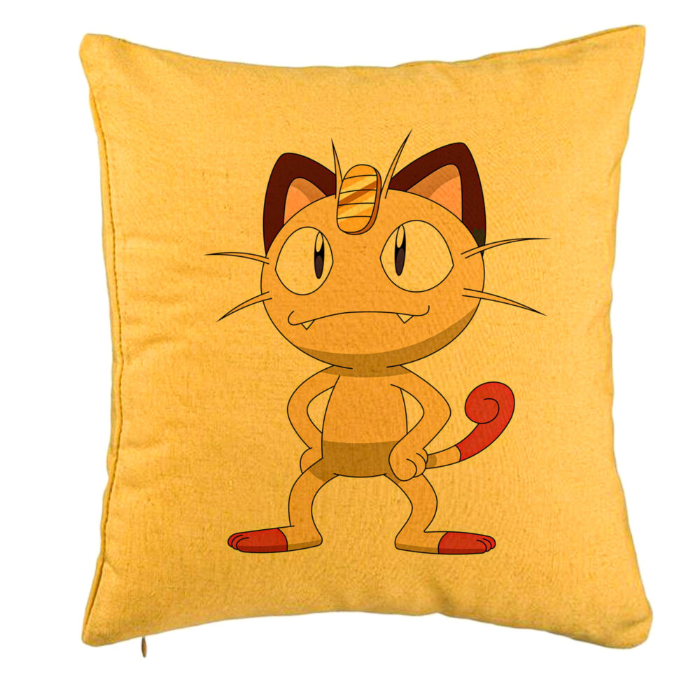 Perna Decorativa, Model Pisica Pokemon, 40x40 cm, Galben, Husa Detasabila, Burduf 5 Perna Decorativa