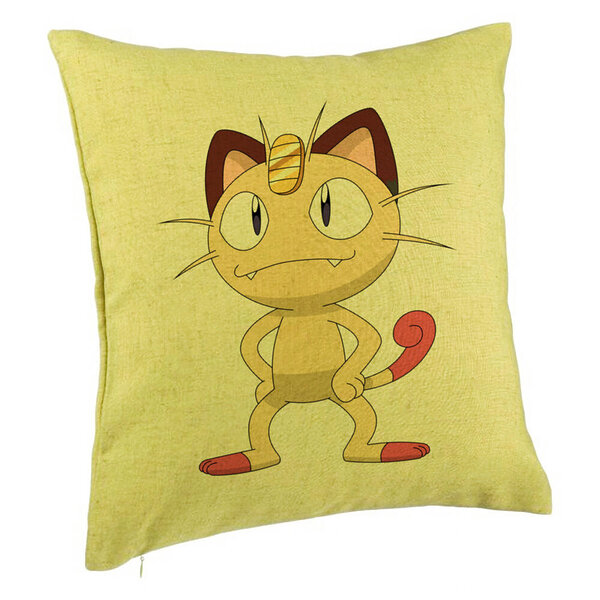 Perna Decorativa, Model Pisica Pokemon, 40x40 cm, Verde, Husa Detasabila, Burduf 5 Perna Decorativa