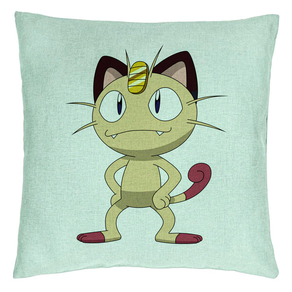 Perna Decorativa, Model Pisica Pokemon, 40x40 cm, Verde Menta, Husa Detasabila, Burduf 15 Perna Decorativa