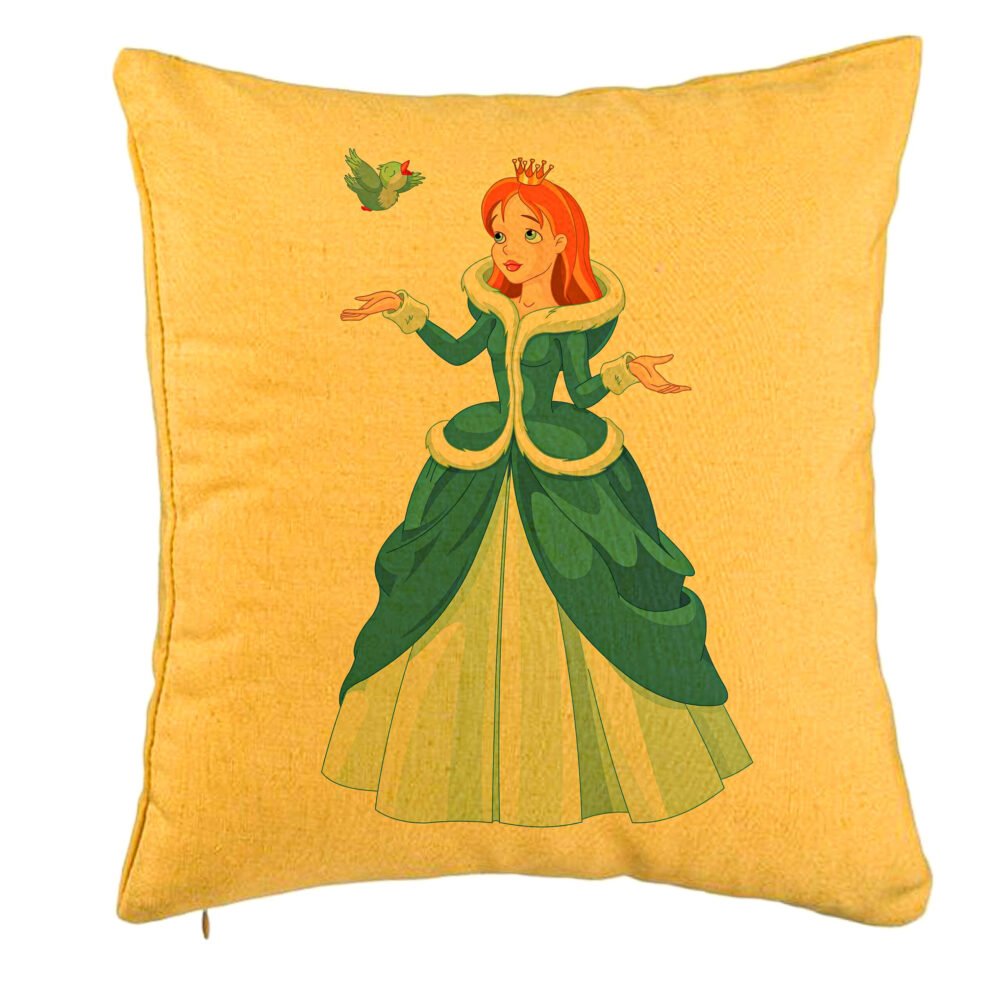 Perna Decorativa, Model Printesa si Paserea, 40x40 cm, Galben, Husa Detasabila, Burduf 5 Perna Decorativa