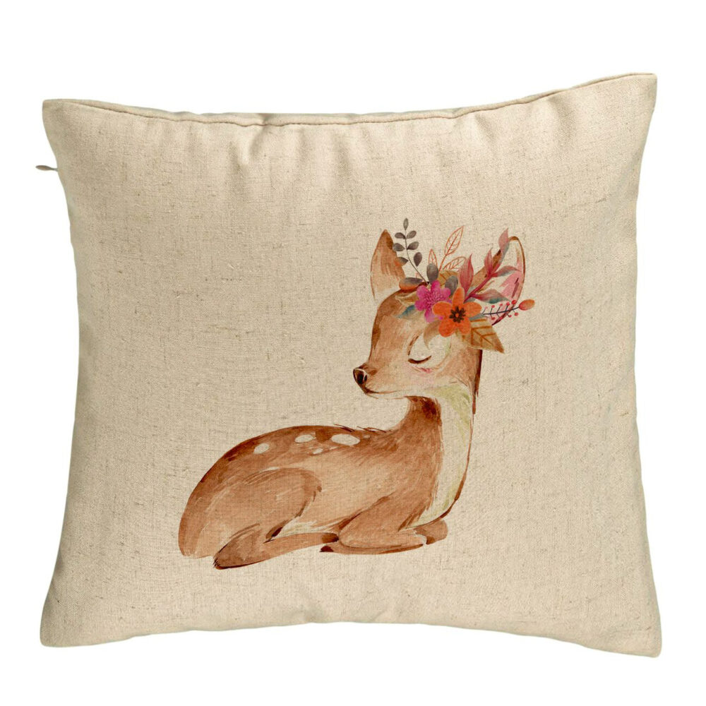 Perna Decorativa, Model Pui de Caprioara, 40x40 cm, Bej, Husa Detasabila, Burduf 5 Perna Decorativa