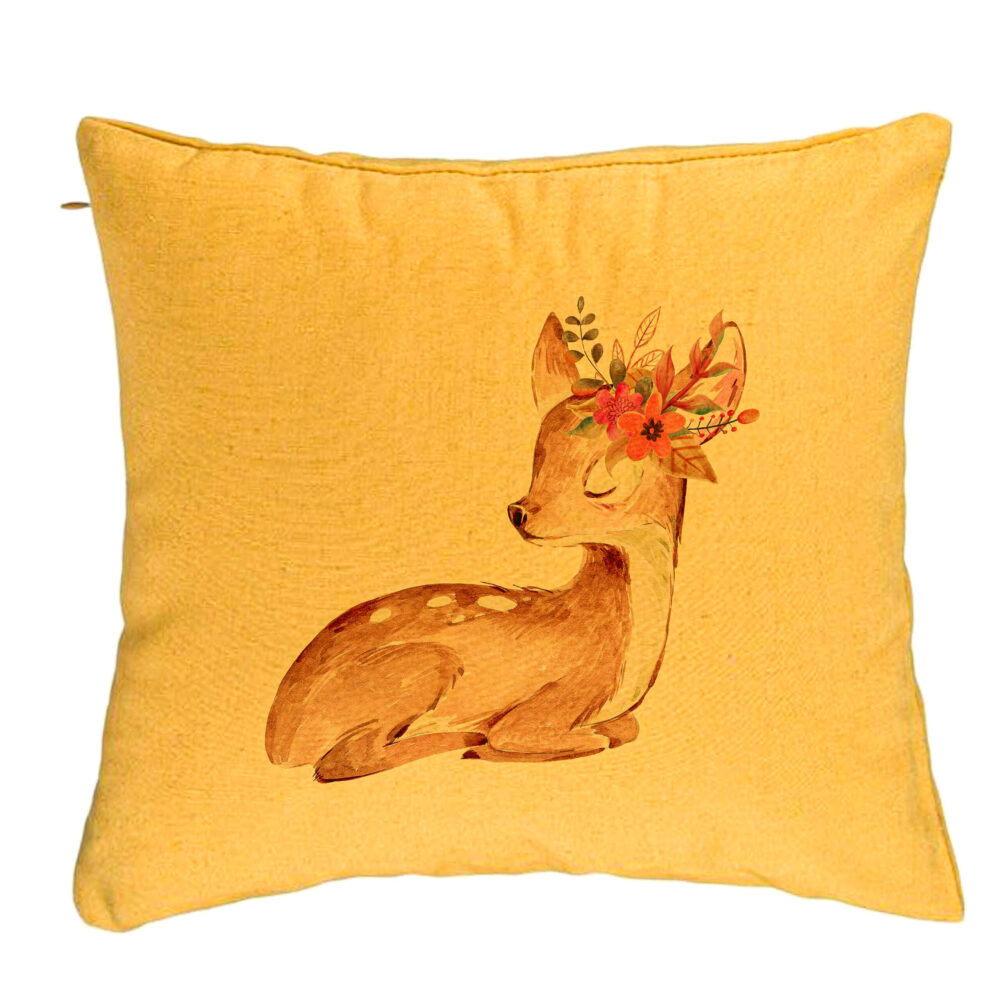 Perna Decorativa, Model Pui de Caprioara, 40x40 cm, Galben, Husa Detasabila, Burduf 5 Perna Decorativa