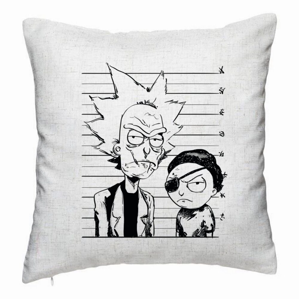 Perna Decorativa, Model Rick and Morty, 40x40 cm, Alb Murdar, Husa Detasabila, Burduf 5 Perna Decorativa