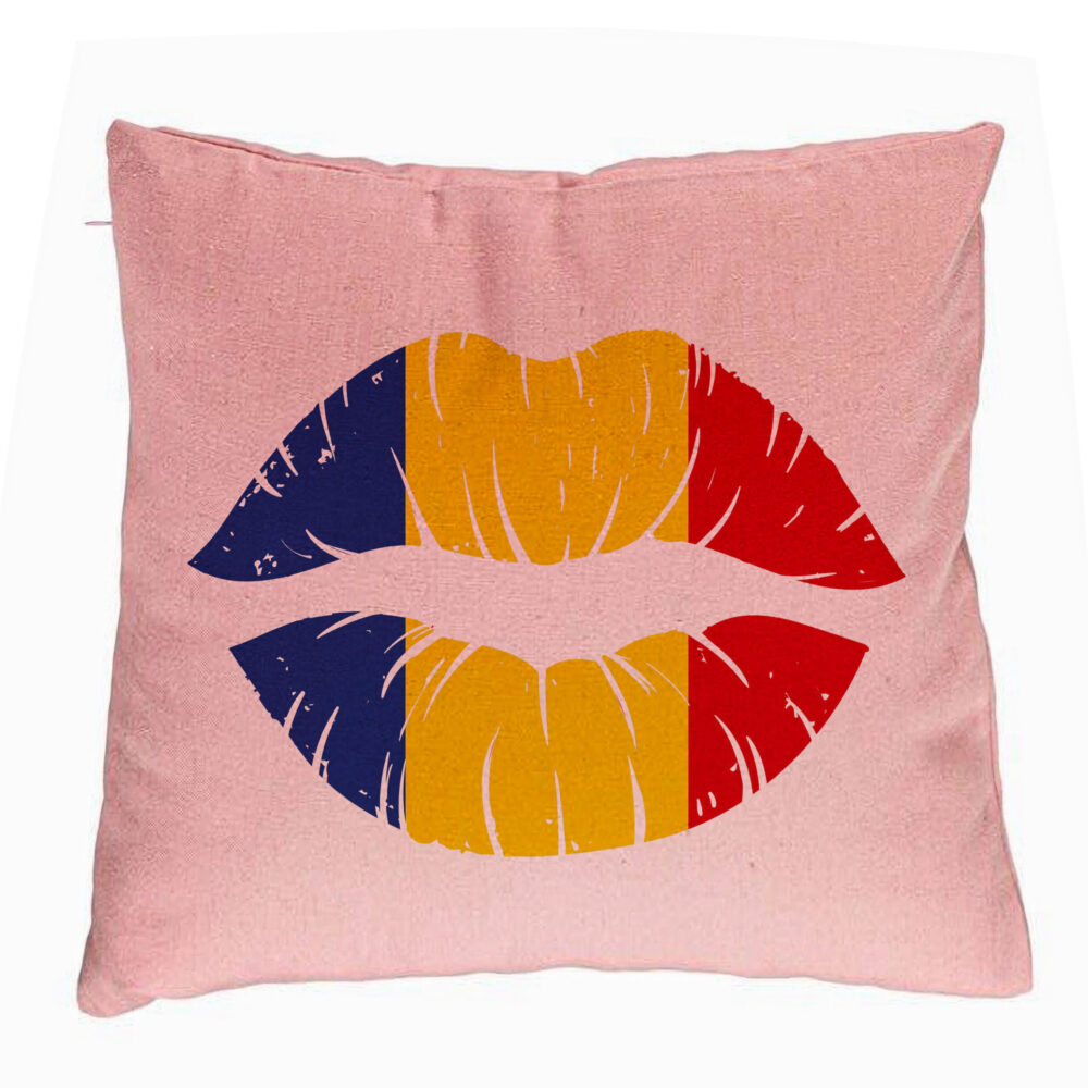 Perna Decorativa, Model Romanian Kiss, 40x40 cm, Roz, Husa Detasabila, Burduf 5 Perna Decorativa