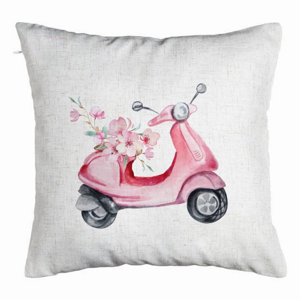 Perna Decorativa, Model Rose Flower Bike, 40x40 cm, Alb Murdar, Husa Detasabila, Burduf 5 Perna Decorativa