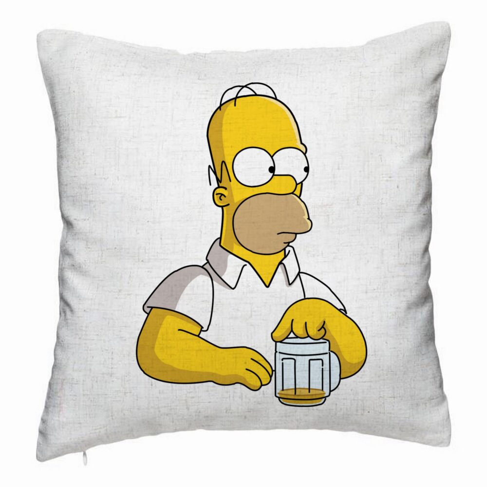 Perna Decorativa, Model Simpsons Homer, 40x40 cm, Alb Murdar, Husa Detasabila, Burduf 5 Perna Decorativa
